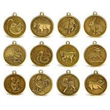 SET OF 12 CHINESE ZODIAC CHARMS 1&quot; Pendant Feng Shui Lunar New Year Horo... - £11.93 GBP