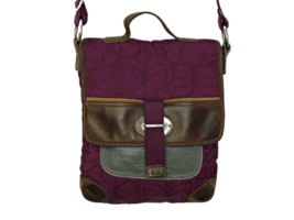 Fossil Quilted Fabric Embroidered Floral Leather Crossbody Bag Purple - £26.12 GBP