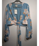 Boutique EESOME Floral Crop Top Front Tie Long Sleeve Wrap Top Kimono Ca... - $47.39 CAD
