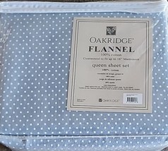 Oakridge ~ 4-Piece Set ~ Queen Flannel Sheets ~ Blue Polka Dot ~ 100% Cotton - £55.14 GBP
