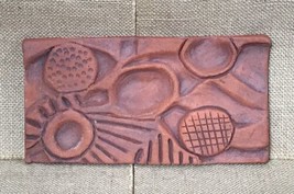 Abstract Art Pottery Terracotta Tile Plaque Signed D Roach Boho Rustic Earthy - £46.93 GBP