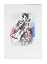 &quot; à Jouer Guitare &quot; par David Shalev Coloriée à la Main Lithographie Sur Papier - £143.71 GBP