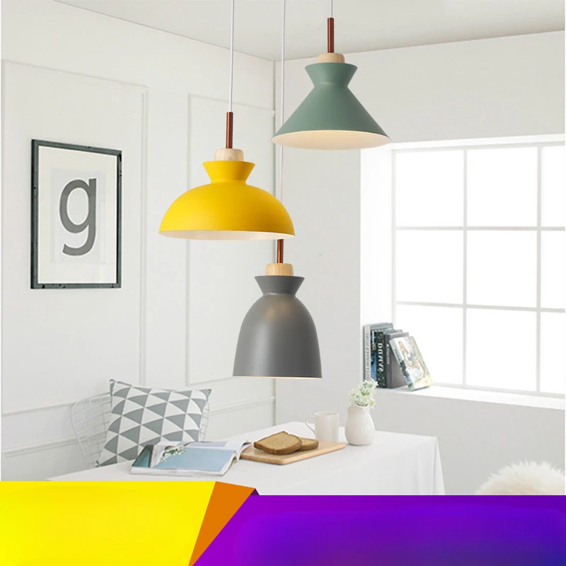 Nordic Combined Solid Wood Pendant Lights Multicolor Aluminum Lamp Shade... - $30.55+