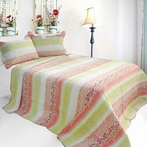 [Flowers Season] 3PC Cotton Vermicelli-Quilted Printed Quilt Set (Full/Queen Siz - £62.70 GBP