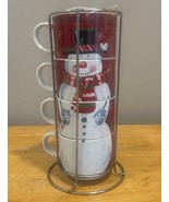 Pier 1 Imports Stackable Snowman Christmas Mug Set with Rack - $33.93 CAD