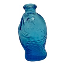Vintage Wheaton Miniature Fish Bitters Aqua Blue Glass Bottle Small 3&quot; T... - $12.00