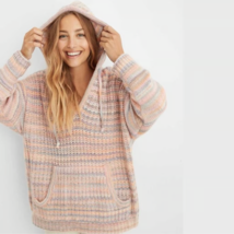 Aerie Street Comfy Chunky Knit Striped Pullover Hoodie Sweater Medium NWT - £34.76 GBP