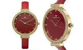 NEW Tavan Dori 10032 Women&#39;s Red/Gold Leather Band Swarovski Crystal Bez... - £11.80 GBP