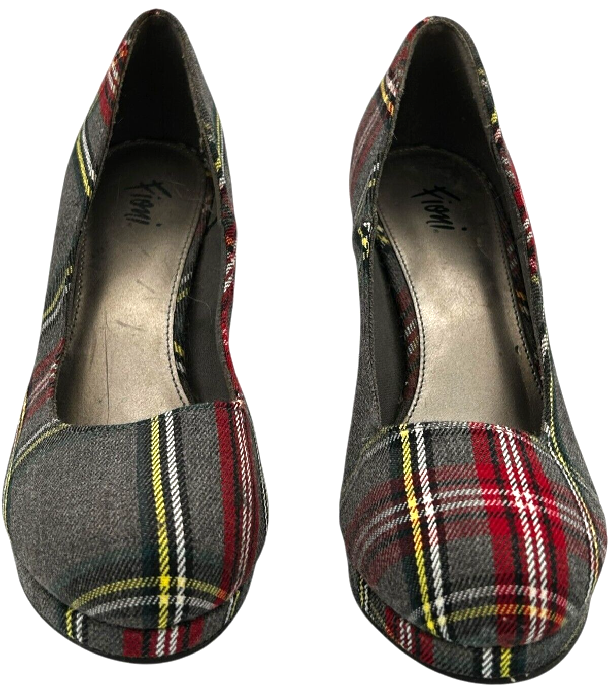 Fioni women's Grey/Yellow/Red/Black Plaid Platform Pumps 4 in. Stilettos size 8 Item image 2