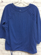 St. Johns Bay Womens Blouse Blue 3/4 Sleeve Scoop Neck Lace M - £12.30 GBP
