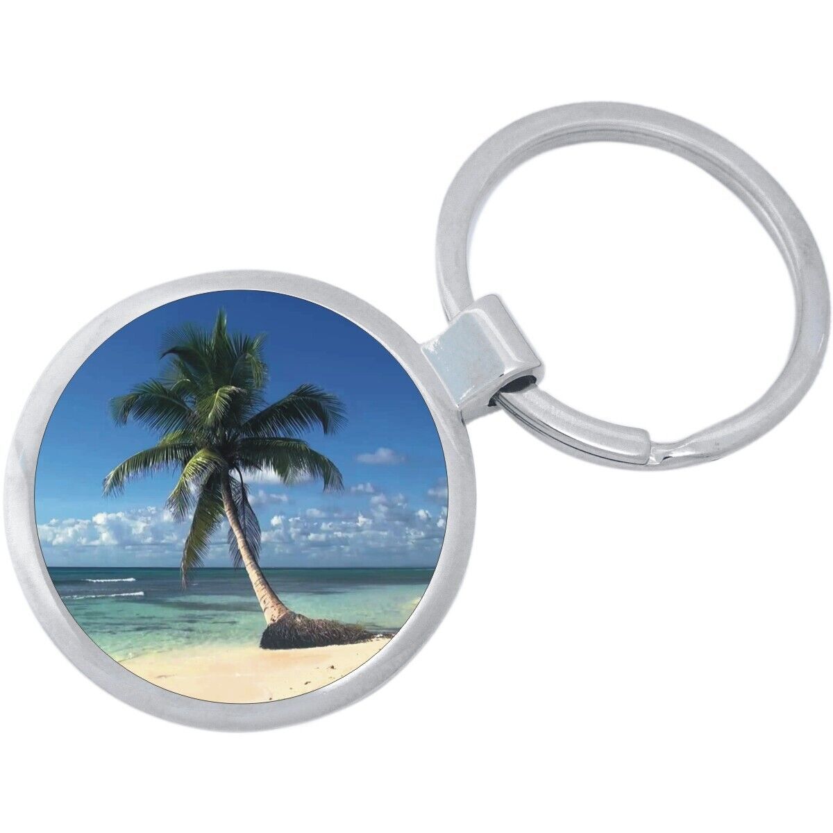 Palm Tree Paradise Beach Keychain - Includes 1.25 Inch Loop for Keys or ... - $10.77