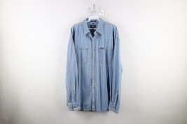 Vintage 90s Dickies Mens XL Faded Spell Out Striped Denim Jean Button Shirt - £38.89 GBP
