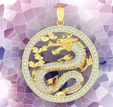 3.70Ct Simulated Diamond Charm Dragon Pendant Christmas 14k Yellow Gold Plated - £88.62 GBP