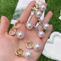 5Pairs Natural Baroque Freshwater Pearl Drop Earrings, Round Pearl Hoops, Gold H - £52.35 GBP