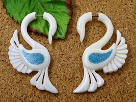 Swan Fake Gauges Earrings - Split Earrings - Faux Gauges - Boho Tribal - £14.86 GBP