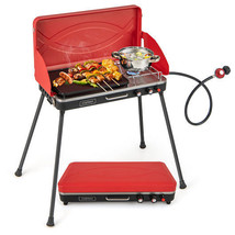 2-in-1 Gas Camping Grill and Stove with 4 Detachable Legs-Red - Color: Red - $3,485.69 MXN