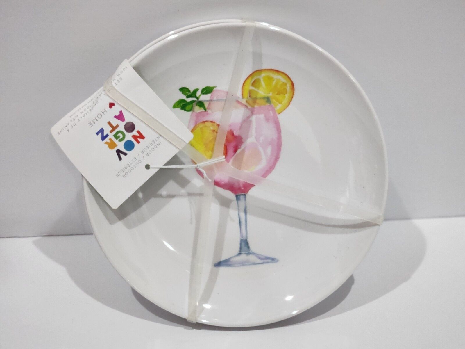 4pc Novogratz Tropical Drinks Melamine Appetizer Salad Plates Brunch Drinks - $29.69