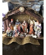 JC Penney Home Collection Rustic Porcelain Nativity Scene With Creche Us... - £52.94 GBP