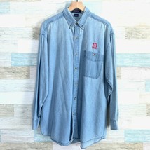 McDonalds M Gear Vintage 90s Denim Shirt Blue Light Wash Cotton Mens Large - £43.45 GBP