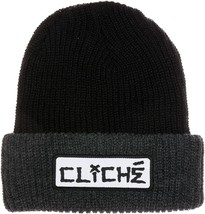 Cliche Mens Black/Grey Dressen Cuffed Fold Over Skateboarding Beanie Hat NEW - £11.59 GBP