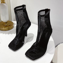 Spring Summer New Sexy Mesh Ankle Boots Women Square Toe Stiletto Heels Fashion  - £41.91 GBP