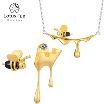 Real 925 Sterling Silver Handmade Designer Fine Jewelry Gold Bee and Dripping Ho - £55.28 GBP