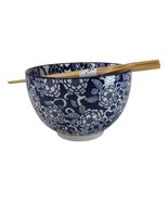 Blue Botanica Floral Blossoms 20Oz Donburi Ramen Soup Bowl With Chopstic... - $27.22 CAD
