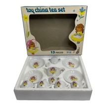 Vintage Toy China Tea Set Girl Yellow Dress Pink Hat Shoes Flaw Read - $28.05