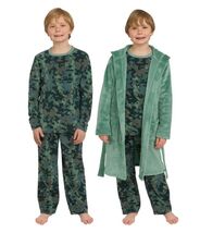 Lands&#39; End Boys Girls Pajama Top Bottoms Hooded Robe Green Multicolor Print - $797.96 MXN