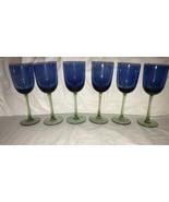 Cobalt Blue Green Stem Wine Goblet Glass Set of 6 Tall 9.25” x 3.25” - £43.95 GBP