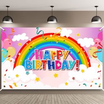 Rainbow Birthday Backdrops For Girls Rainbow Party Decorations Backdrop Banner R - £15.75 GBP