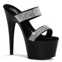 PLEASER ADORE-702-2 Women&#39;s Black 7&quot; Heel Platform Slide, Two-Band W/ RS... - £63.35 GBP