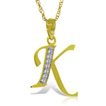 Initial &#39;K&#39; Pendant Diamond Necklace 14K Solid Yellow Gold Pendant Neckl... - £377.44 GBP