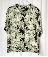 Tommy Bahama Rayon Hawaiian Shirt Size L Black Green Floral Straight Hem - £14.00 GBP