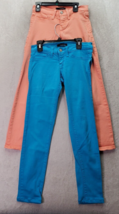 Lot of 2 Flying Monkey Jeans Junior Size 1 Orange Blue Denim Pockets Skinny Leg - £21.66 GBP