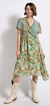 New Gigio by Umgee S M L Green Floral Dot Print Twist Waist Asymmetrical Dress - £22.67 GBP