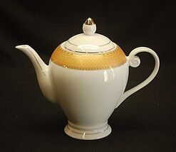 Alpine Cuisine Footed Tea Pot Gold Geometric Designs Fine Porcelain Germany - $69.29