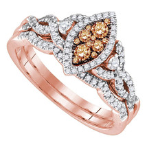 14kt Rose Gold Brown Diamond Cluster Twist Bridal Wedding Engagement Ring Set - £874.38 GBP