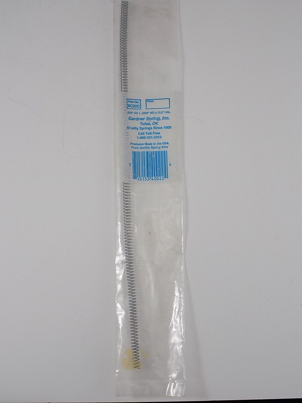 NEW HARDNER SPRING 8C22C 12&quot; L x .229 OD x .0286 WD NEW IN THE Bag - $4.94