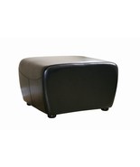 Black Full Bi-Cast Leather Ottoman With Round Sides Modern Footstool - $230.76 CAD