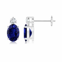 Lab-Grown Blue Sapphire Stud Earrings with Diamond in 14K Gold (7x5mm, 1.75 Ct) - £827.59 GBP