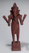 Antique Bayon Style Standing Khmer Red Wood Standing Ganesha Statue - 60cm/24&quot; - £566.56 GBP