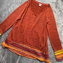 E. Oliver Orange Tunic Top XL Long Sleeve Textured Knit Bohemian Trim Women - $430.99 MXN
