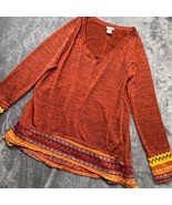 E. Oliver Orange Tunic Top XL Long Sleeve Textured Knit Bohemian Trim Women - $430.99 MXN