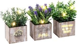 Kinkota Artificial Plants &amp; Flowers With Lights, Potted Fake Plants For, 3 Pack - £33.55 GBP