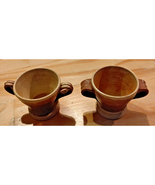 Vintage Hand Thrown Stoneware Mini 2.5&quot; Mugs Double Handles Set of 2 Brown - $20.29 CAD