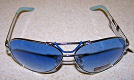 Claiborne - VILLAGER Sunglasses - SILVERTONE METAL FRAMES/BLUE LENS 100%... - £19.58 GBP