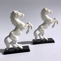 pair of rearing horse figurines stallions equestrian vintage white black plastic - £14.15 GBP