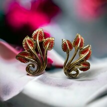 CORO Mid Century Vintage Red Leaf Enamel Abstract Earrings - $11.97