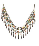 Vintage Bronze Boho Beaded Multi Strand Bib Necklace Womens Costume Jewelry - $33.26